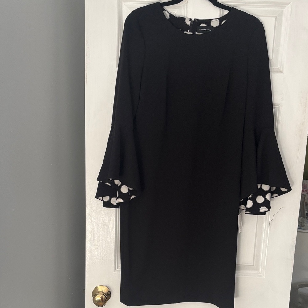 Liz Claiborne Black Dress with White Polka Dot Sleeves